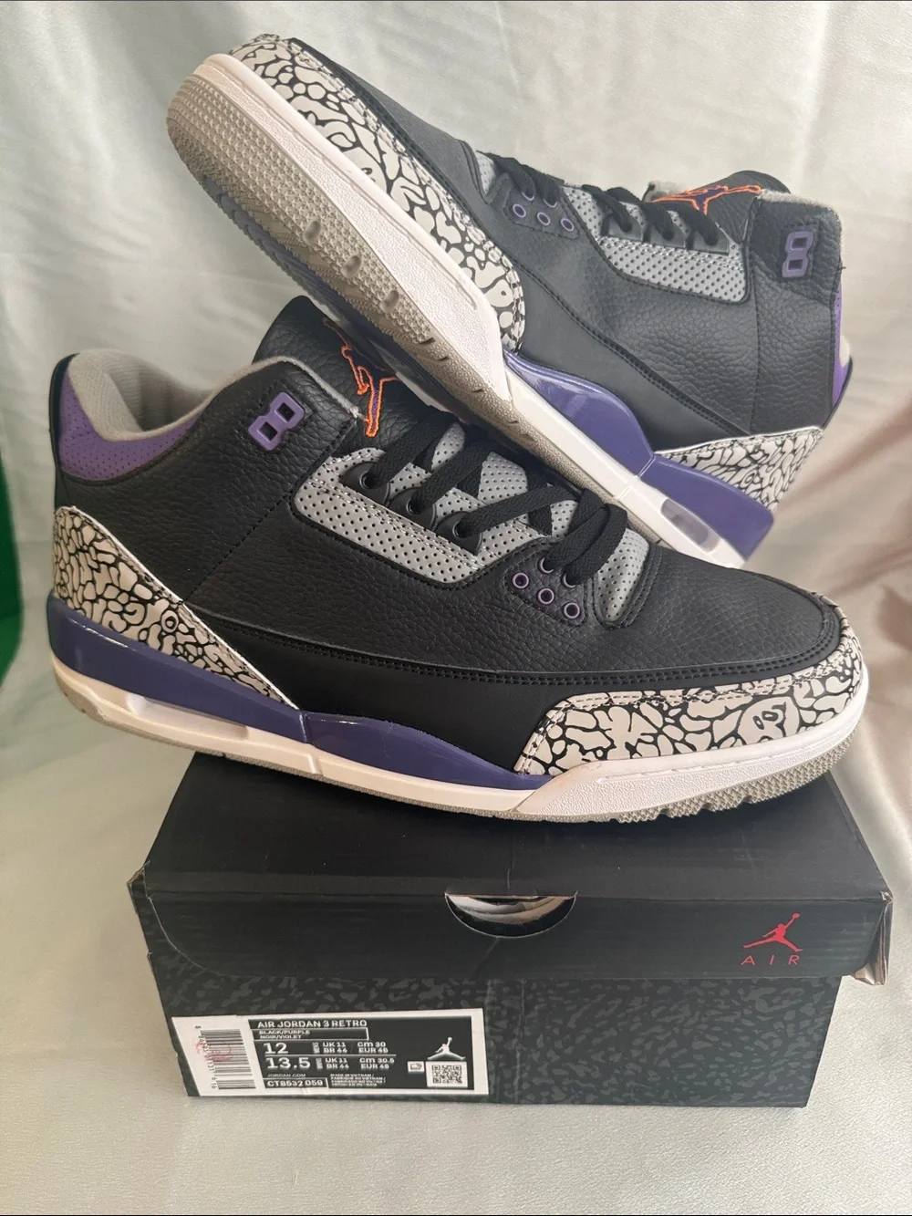 New! Air Jordan 3 Retro 'Court Purple' features a black tumbled leather upper!